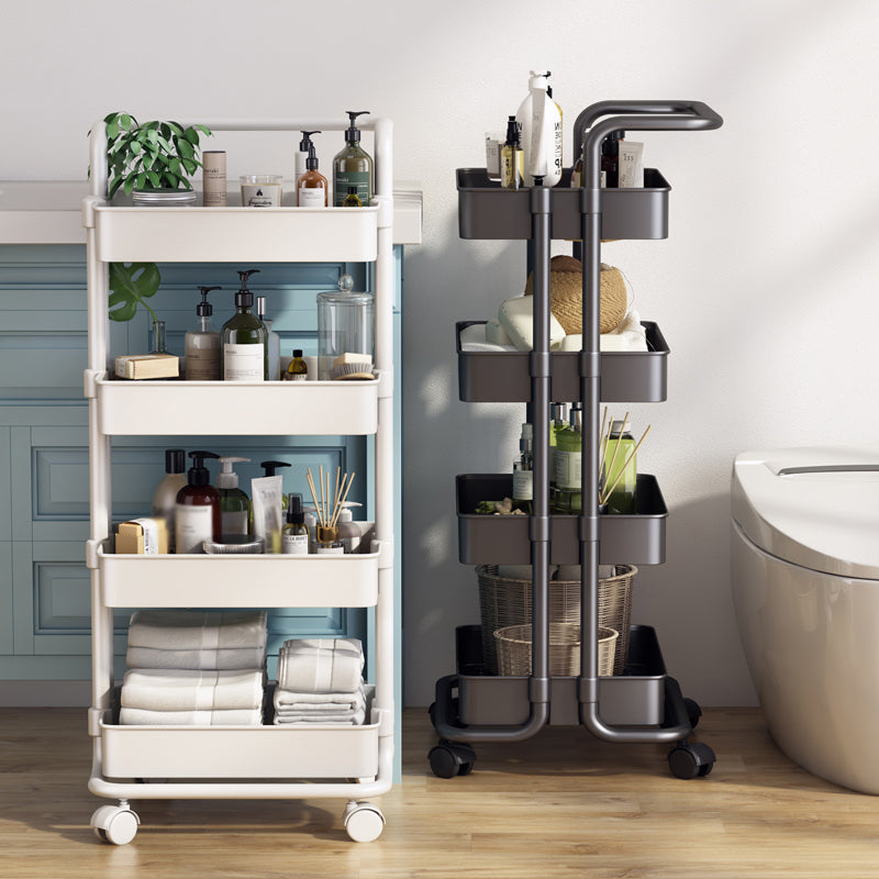 Modern Metal Frame Etagere Bookshelf White and Black Bookcase with Caster Wheels