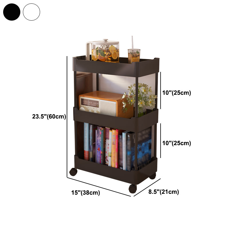 Modern Metal Frame Etagere Bookshelf White and Black Bookcase with Caster Wheels
