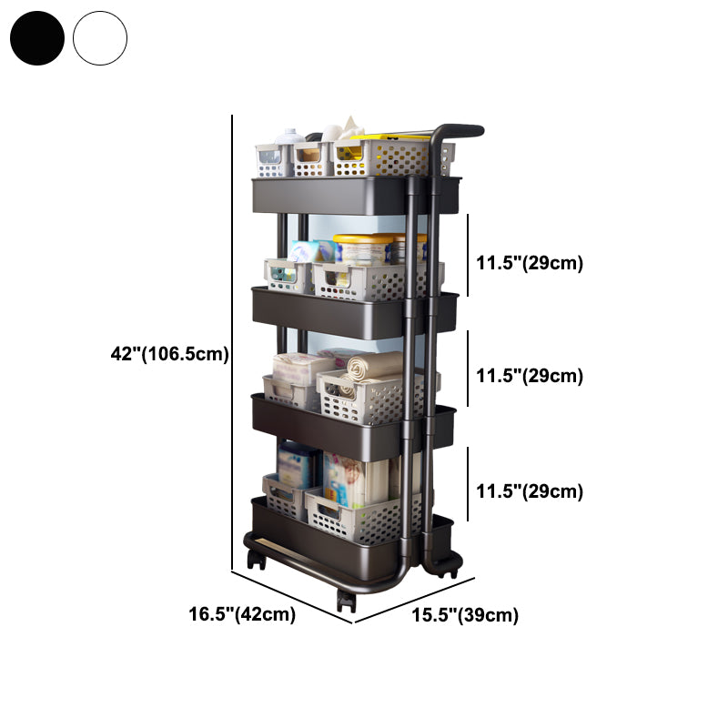 Modern Metal Frame Etagere Bookshelf White and Black Bookcase with Caster Wheels