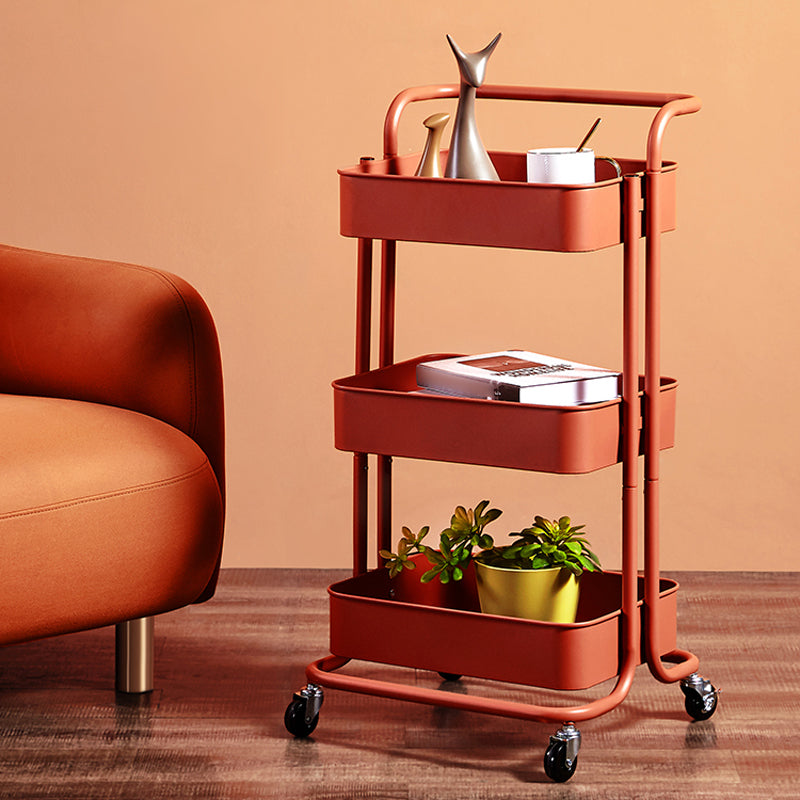 Metal Contemporary Etagere Bookshelf Vertical Open Bookcase with Caster Wheels