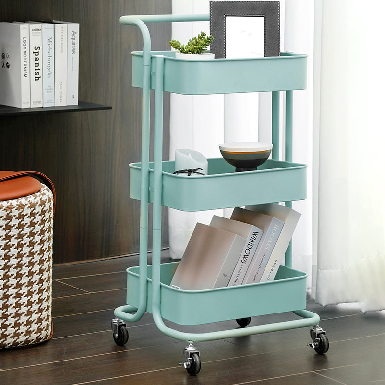 Metal Contemporary Etagere Bookshelf Vertical Open Bookcase with Caster Wheels