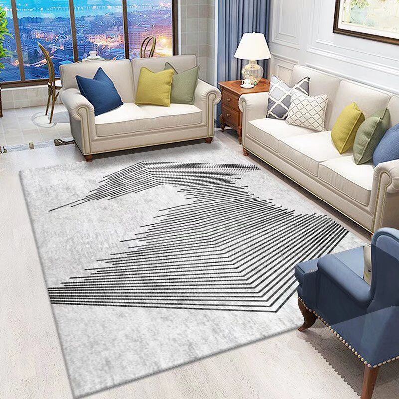 Light Gray Modern Rug Polyester Pattern Rug Washable Rug for Living Room