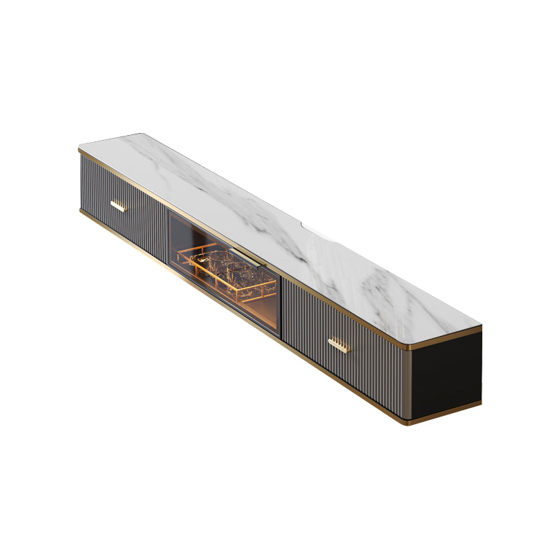 Glam Floating TV Media Stand with Drawers Stone and Wood TV Stand