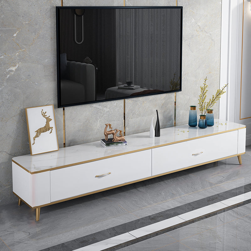 Glam Style TV Stand White Colour Enclosed Storage TV Console with Drawers
