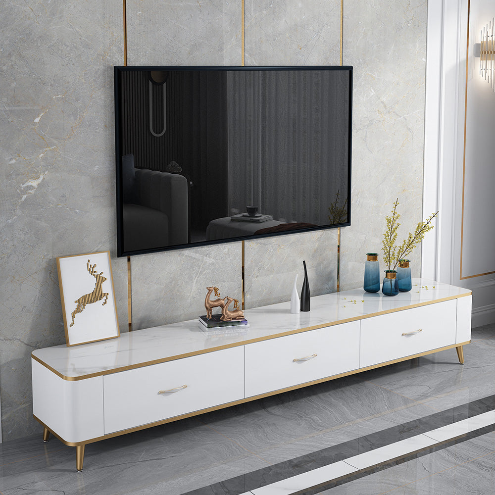 Glam Style TV Stand White Colour Enclosed Storage TV Console with Drawers