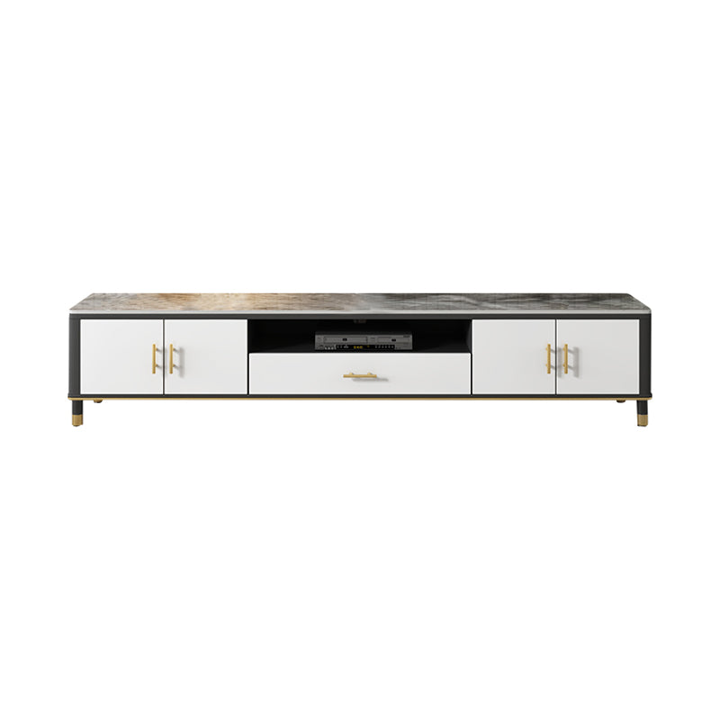 Glam Style TV Stand Stone Open Storage TV Console with Shelves