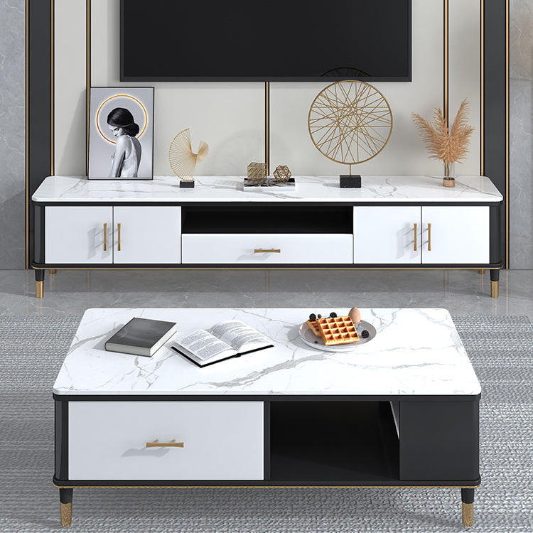Glam Style TV Stand Stone Open Storage TV Console with Shelves