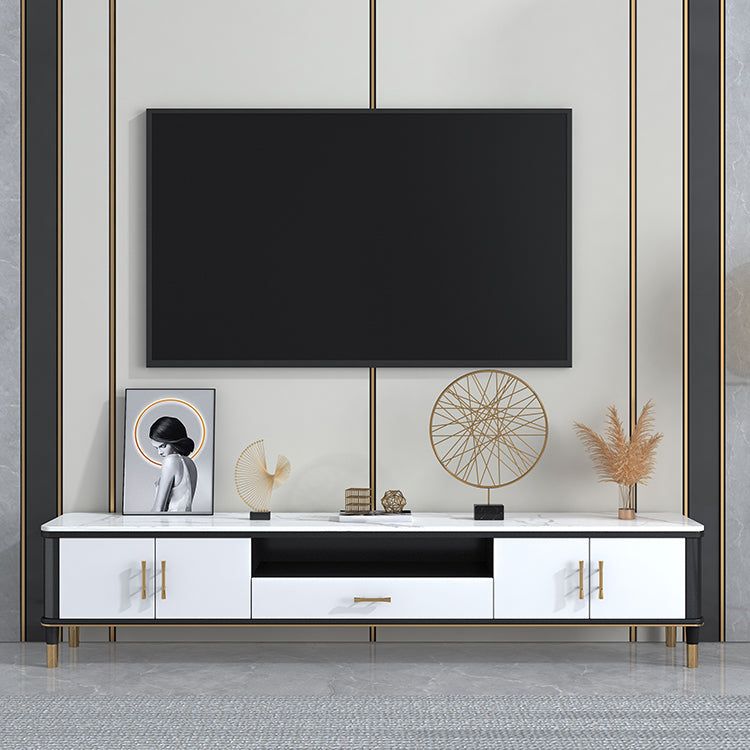 Glam Style TV Stand Stone Open Storage TV Console with Shelves