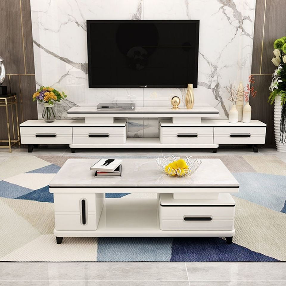 94" / 71" Black & Gold Sliding TV Stand , 4 - Drawers TV Console