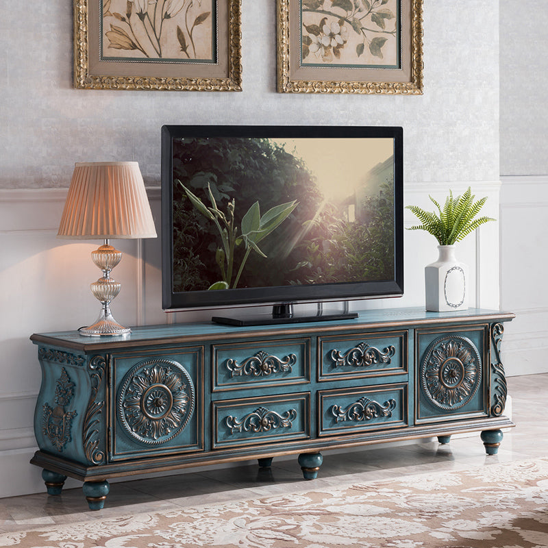 Traditional Rubberwood Media Console Matte Finish TV Media Stand with Drawers