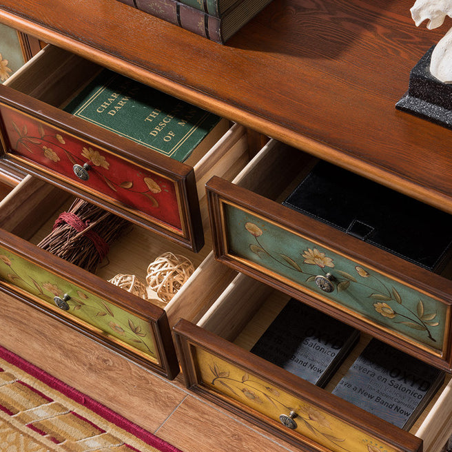 Traditional Rubberwood Media Console Matte Finish TV Media Stand with Drawers