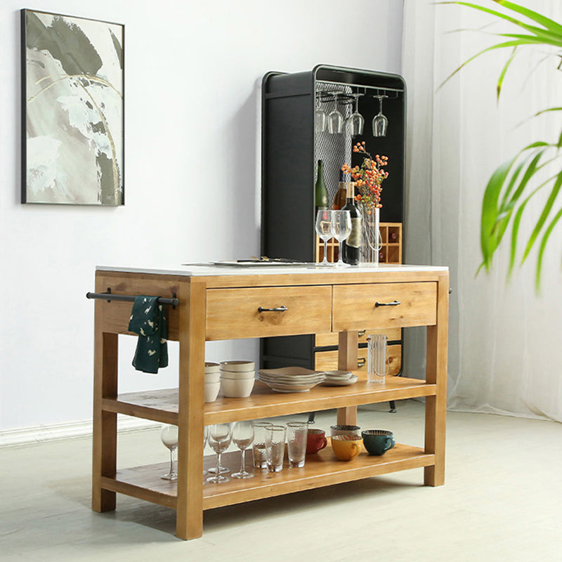 Modern Stationary Kitchen Island table Wood Rectangular Kitchen table with Towel Rack