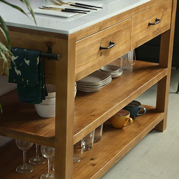 Modern Stationary Kitchen Island table Wood Rectangular Kitchen table with Towel Rack