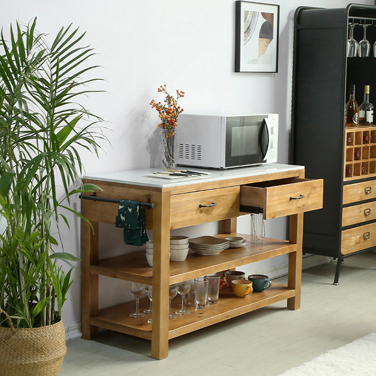 Modern Stationary Kitchen Island table Wood Rectangular Kitchen table with Towel Rack