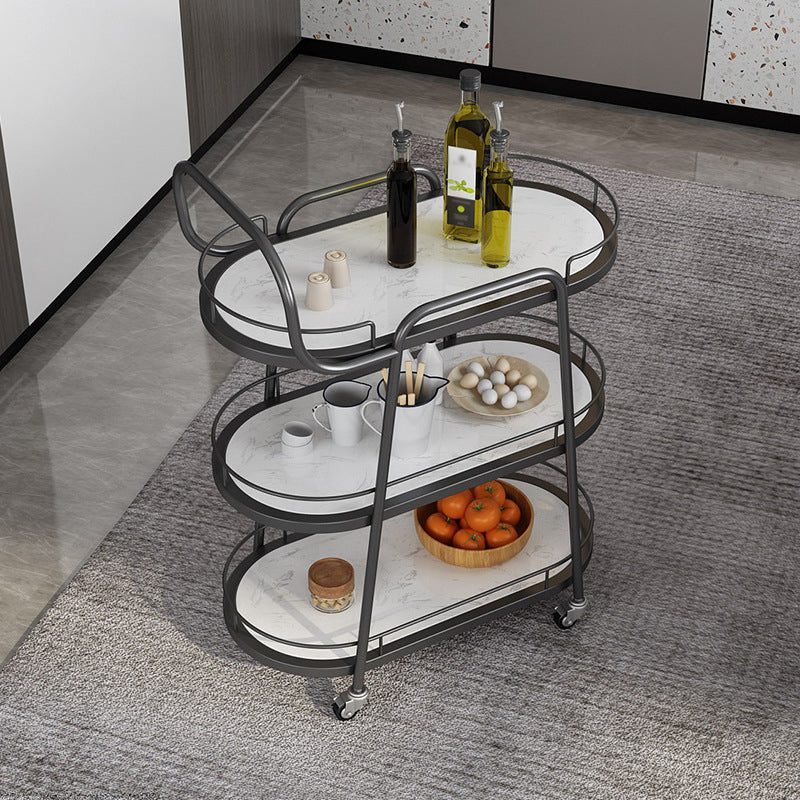 32.28" High Rolling Contemporary Stone Prep Table Wooden Prep Table