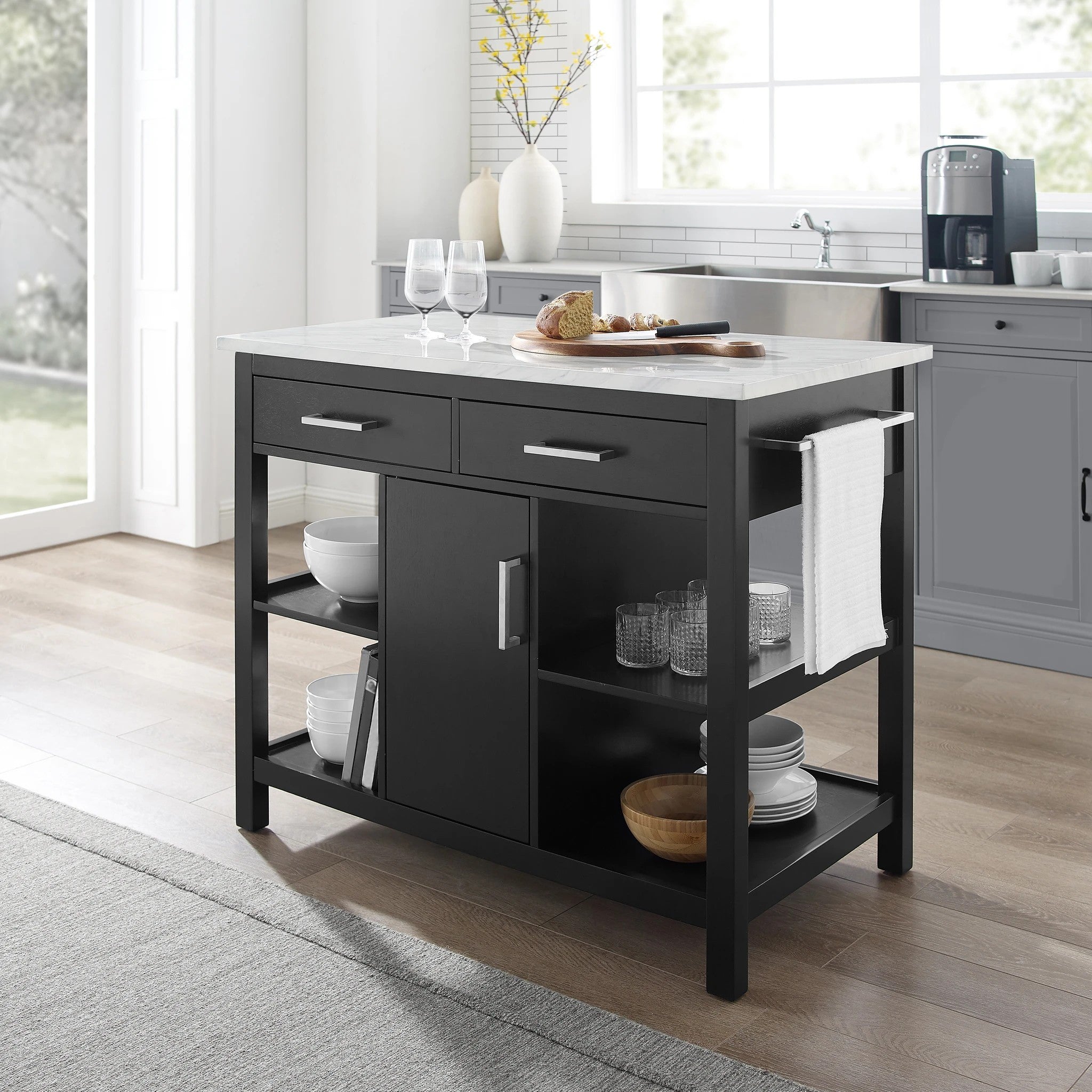 Modern Stationary Island Table Rectangular Wood Kitchen Island Table