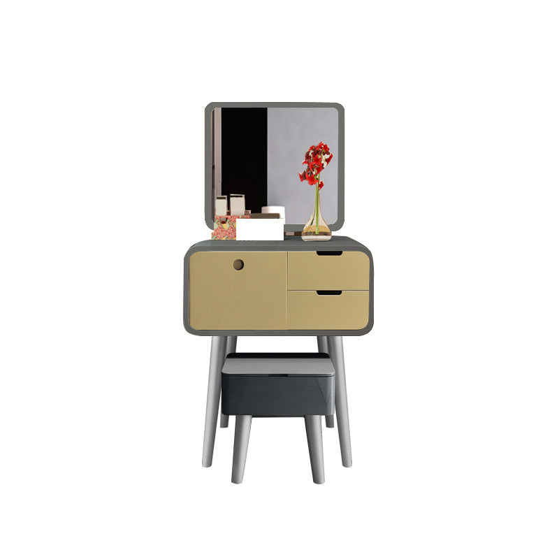 Contemporary Wood Vanity 5 Storage Drawers with Mirror & Stool