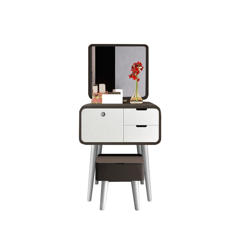 Contemporary Wood Vanity 5 Storage Drawers with Mirror & Stool