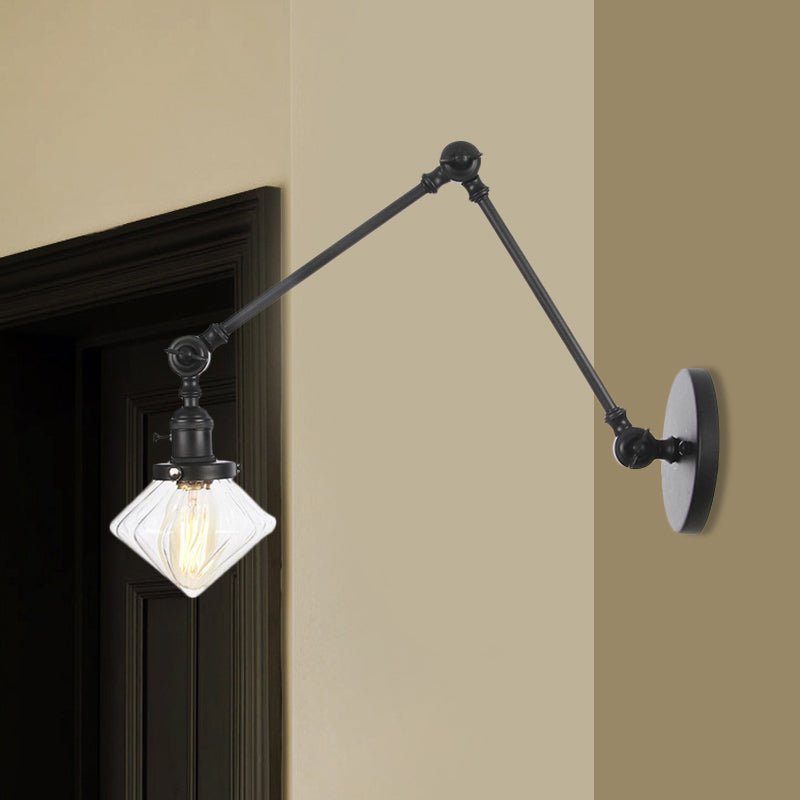 1 Salle de salle à manger légère Light Light Vintage Black / Bronze / Brass Mur Murd Murd With Diamond Plein / Amber Glass Shade, 8 "+8" / 8 "+8" +8 "L bras réglable