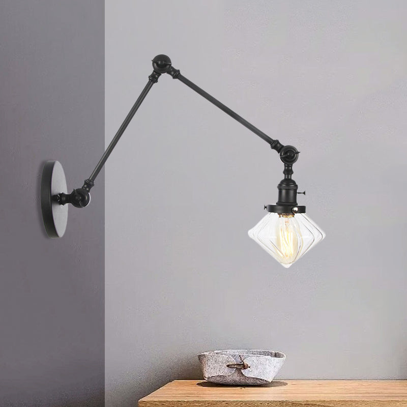 1 Salle de salle à manger légère Light Light Vintage Black / Bronze / Brass Mur Murd Murd With Diamond Plein / Amber Glass Shade, 8 "+8" / 8 "+8" +8 "L bras réglable