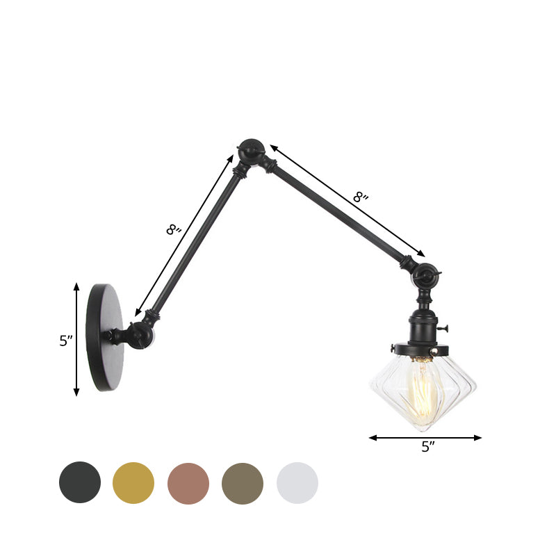 1 Salle de salle à manger légère Light Light Vintage Black / Bronze / Brass Mur Murd Murd With Diamond Plein / Amber Glass Shade, 8 "+8" / 8 "+8" +8 "L bras réglable