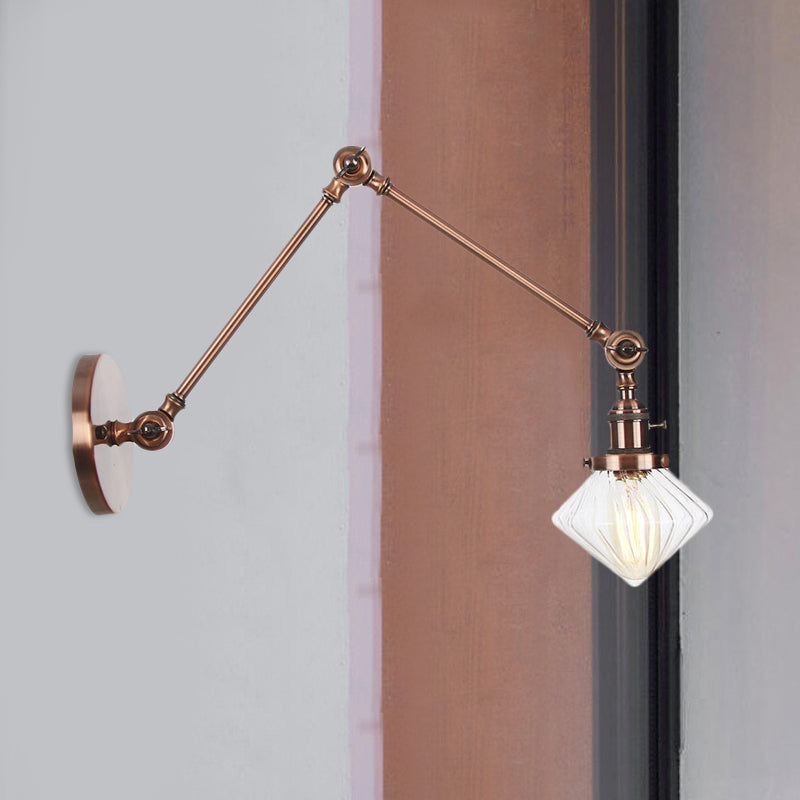 1 Salle de salle à manger légère Light Light Vintage Black / Bronze / Brass Mur Murd Murd With Diamond Plein / Amber Glass Shade, 8 "+8" / 8 "+8" +8 "L bras réglable