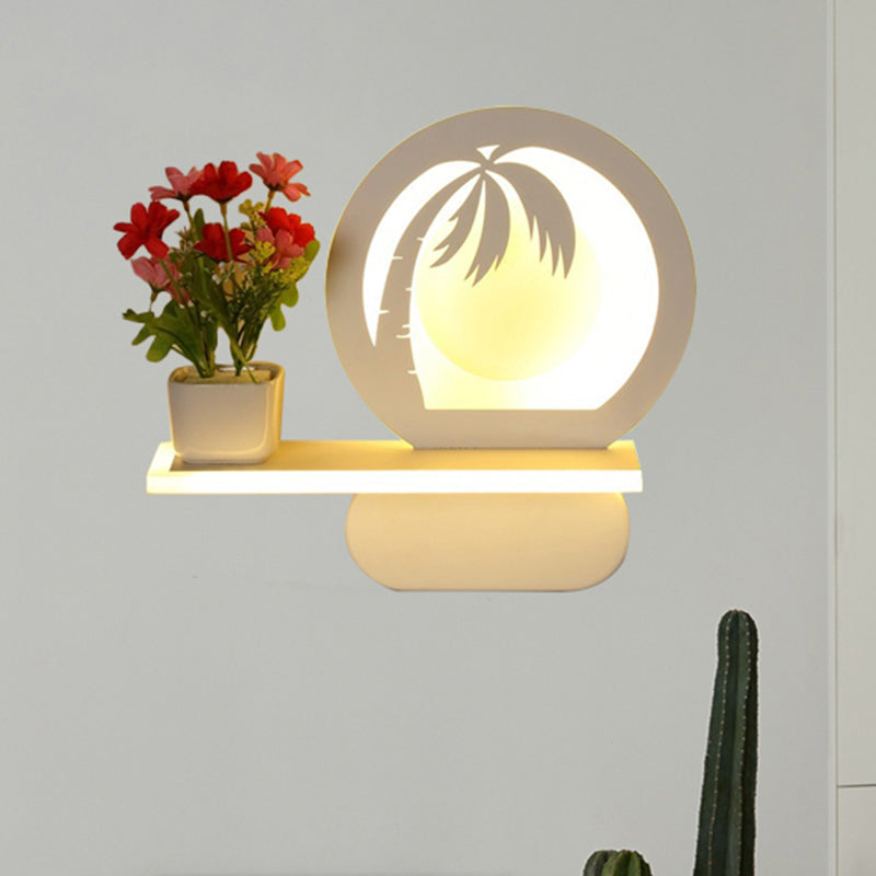 Study Room Big O Wall Lamp with Shelf Acrylic Romantic White Finish Sconce Light