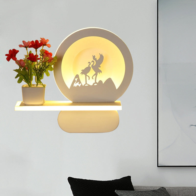 Study Room Big O Wall Lamp with Shelf Acrylic Romantic White Finish Sconce Light