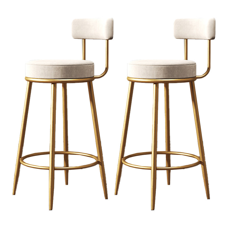 Glam Style Upholstered Bar Stools for Home Round Backrest Stools with Metal Legs