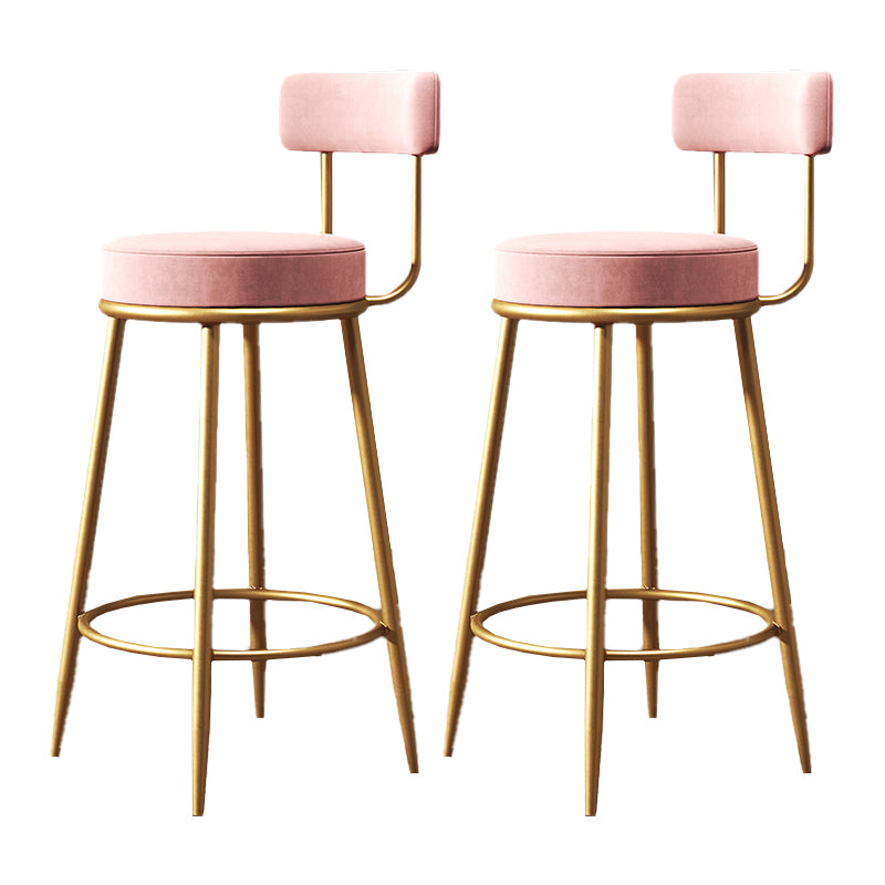 Glam Style Upholstered Bar Stools for Home Round Backrest Stools with Metal Legs