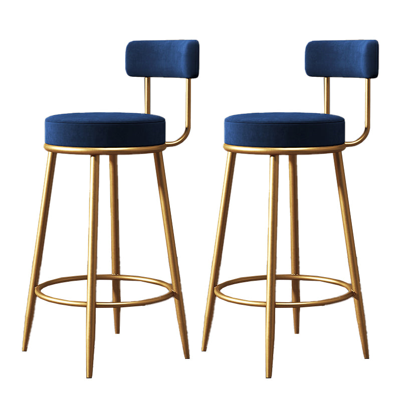 Glam Style Upholstered Bar Stools for Home Round Backrest Stools with Metal Legs