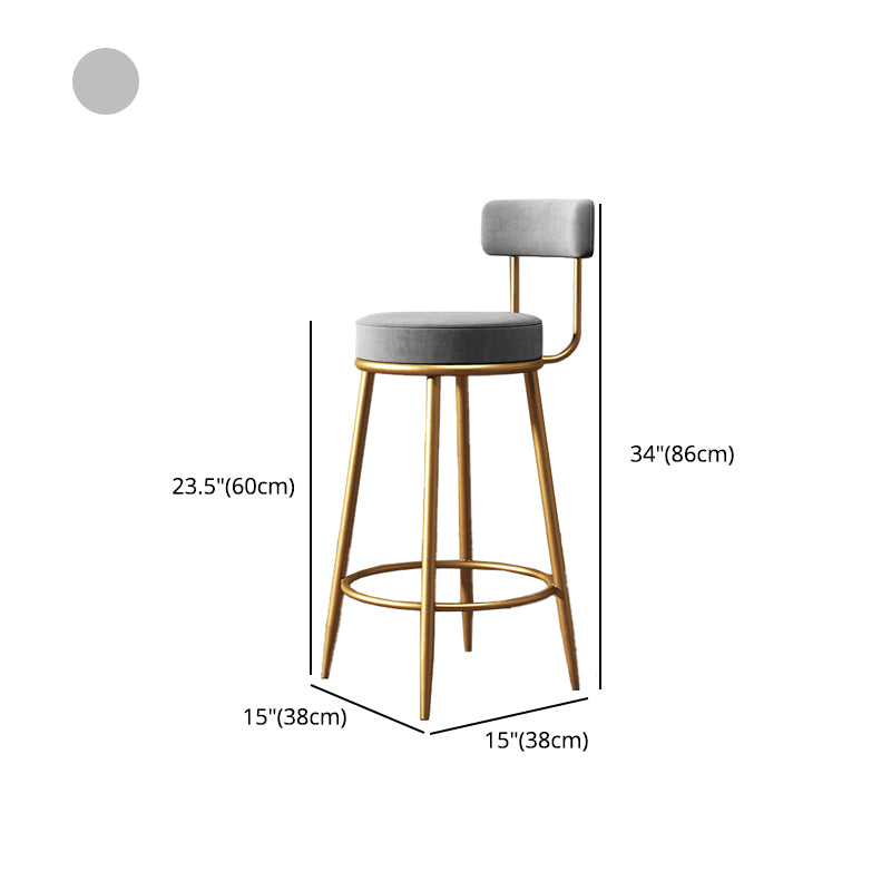 Glam Style Upholstered Bar Stools for Home Round Backrest Stools with Metal Legs