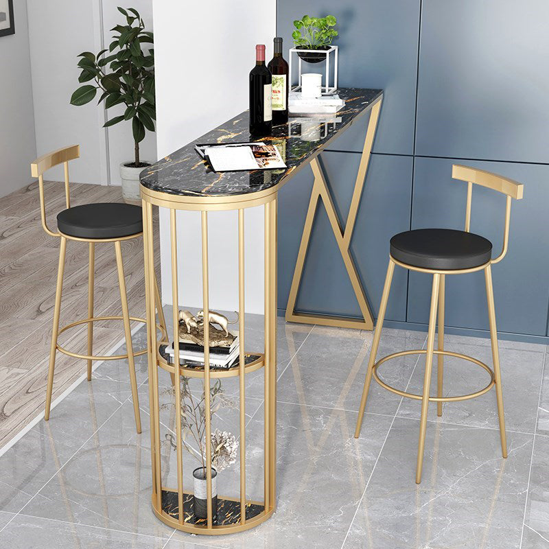 1/3 Pieces Glam Iron Bar Table Set Sintered Stone Top Bistro Set with Shelf