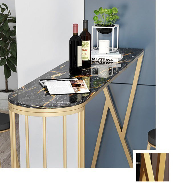 1/3 Pieces Glam Iron Bar Table Set Sintered Stone Top Bistro Set with Shelf