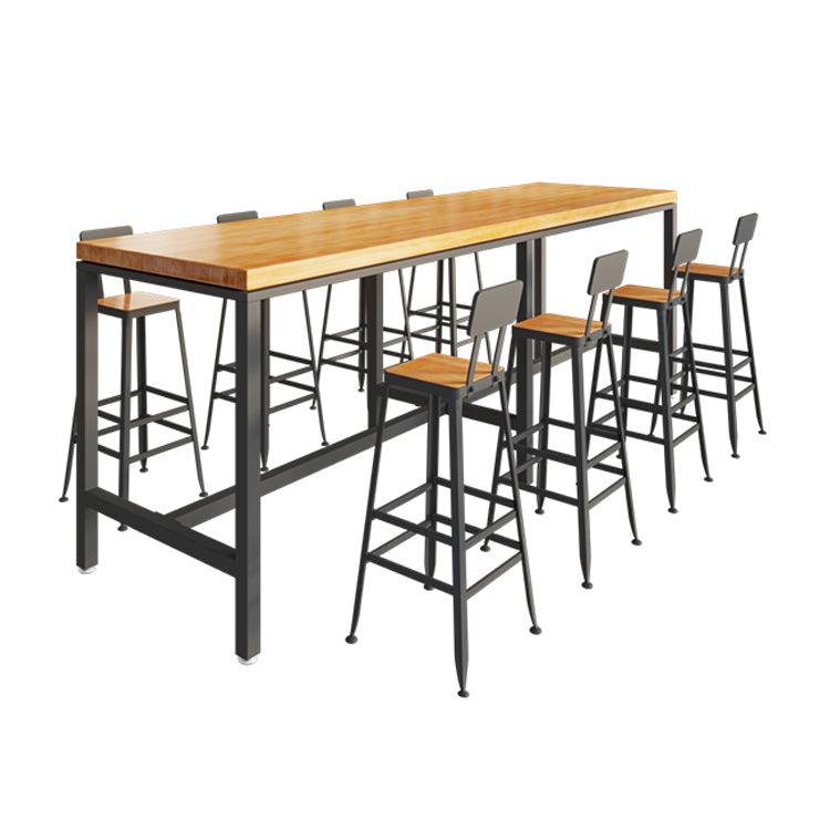 1/5/9 Pieces Industrial Iron Bar Table Set Pine Wood Bistro Set with Footrest