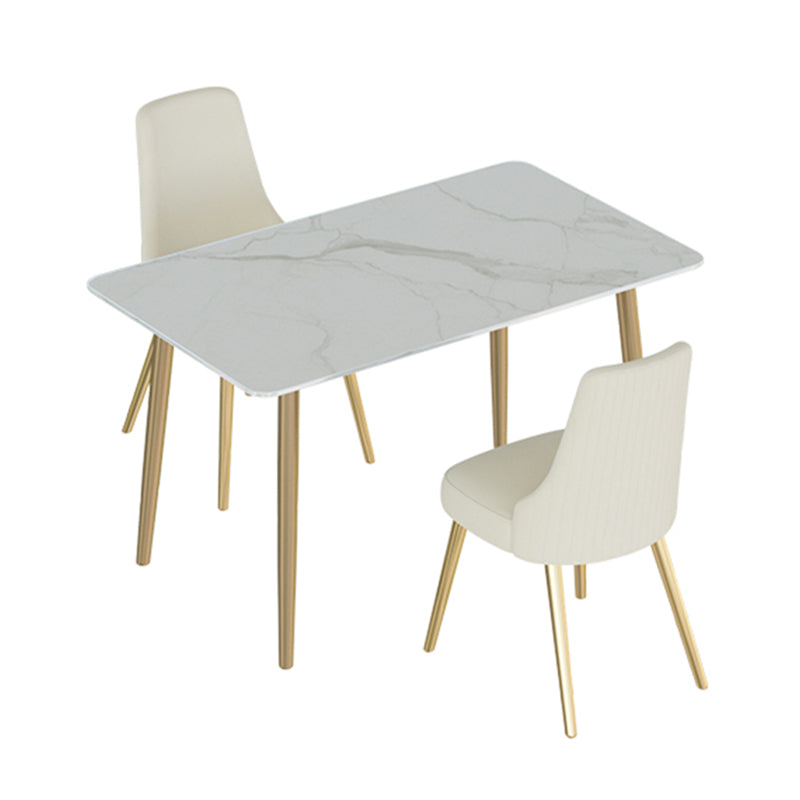 Glam Iron Dinette Set 1/2/3/5/7 Pieces Rectangle Dining Table Set with Sintered Stone Top
