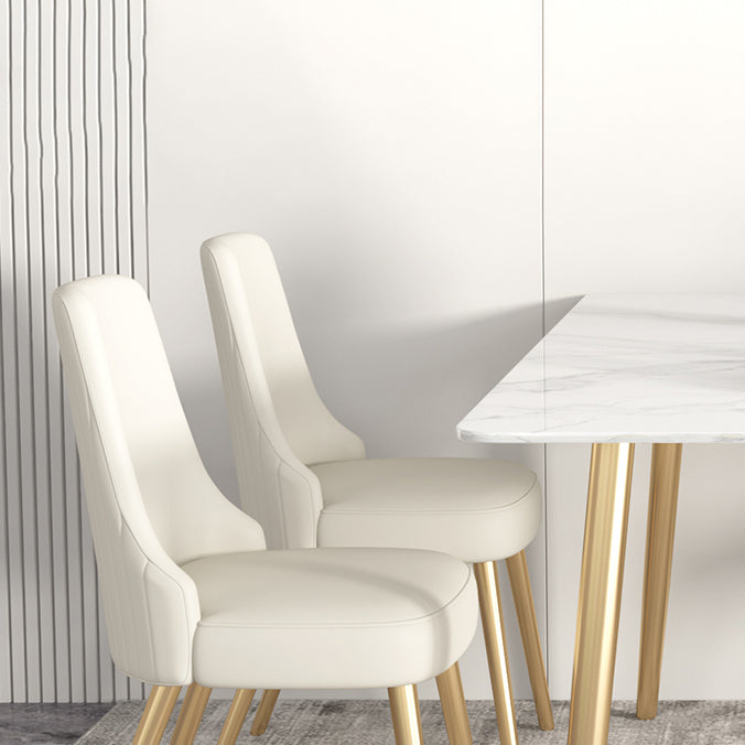 Glam Iron Dinette Set 1/2/3/5/7 Pieces Rectangle Dining Table Set with Sintered Stone Top