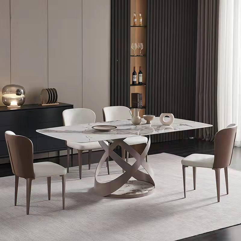 Modern Rectangle Dining Table Set 1/4/5/6/7 Pieces Dinette Set with Sintered Stone Top