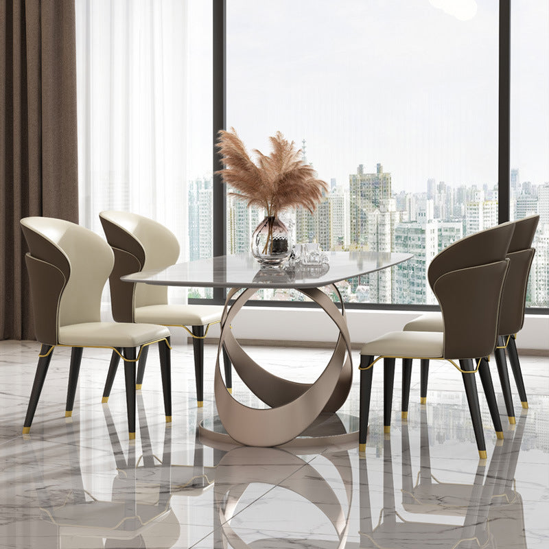 Nordic Sintered Stone Top Dining Set Rectangle 1/4/5/6/7 Pieces Dining Table Set