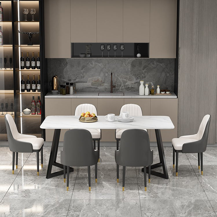 Modern Rectangle Dining Table Set 1/2/5/7 Pieces Dinette Set with White Sintered Stone Top