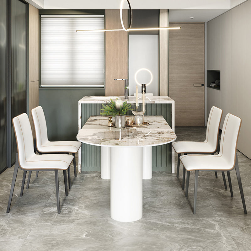 Stone Top Dining Table Traditional Luxury Dining Table with 3 Legs Base in White