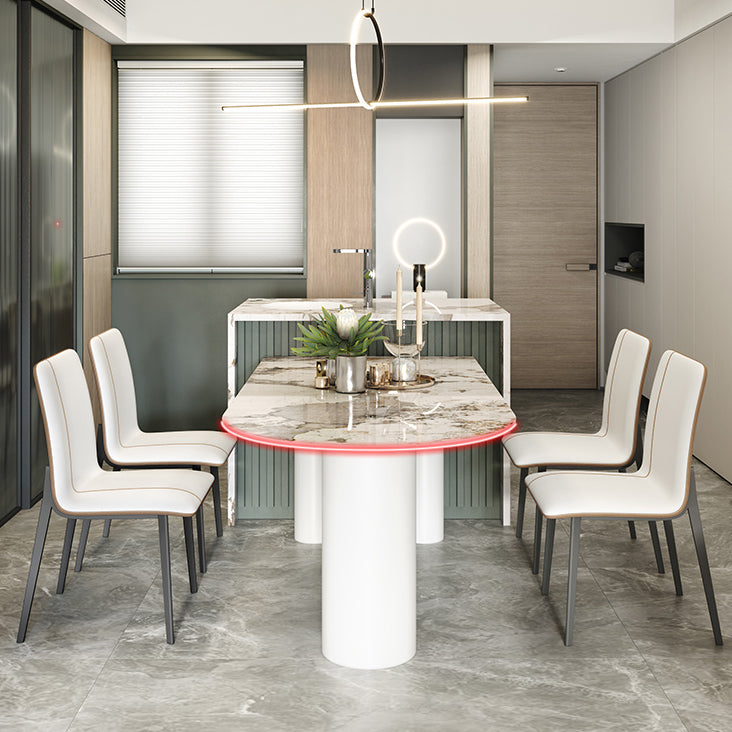 Stone Top Dining Table Traditional Luxury Dining Table with 3 Legs Base in White