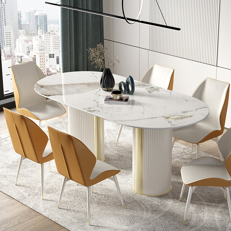 Oval Double Pedestal Furniture Luxury Style Stone Dining Room Collection