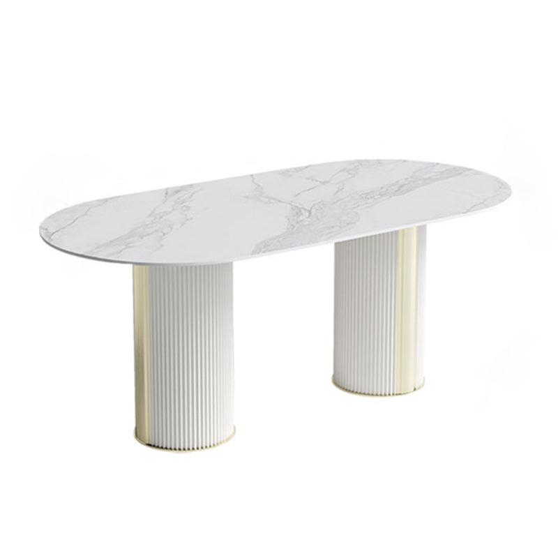 Oval Double Pedestal Furniture Luxury Style Stone Dining Room Collection