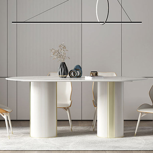 Oval Double Pedestal Furniture Luxury Style Stone Dining Room Collection