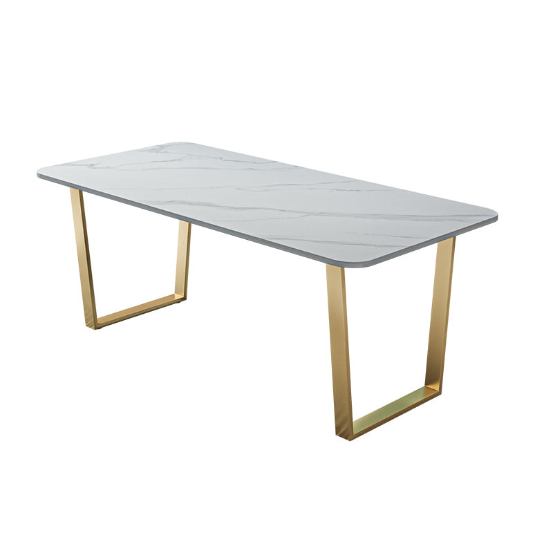 Glam Style Stone Top Table for Restaurant Rectangle Table with Gold Pedestal