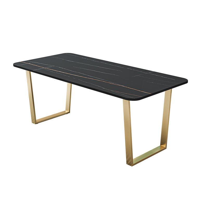 Glam Style Stone Top Table for Restaurant Rectangle Table with Gold Pedestal