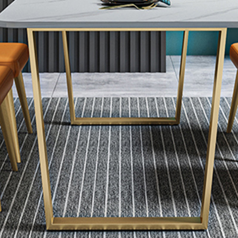 Glam Style Stone Top Table for Restaurant Rectangle Table with Gold Pedestal