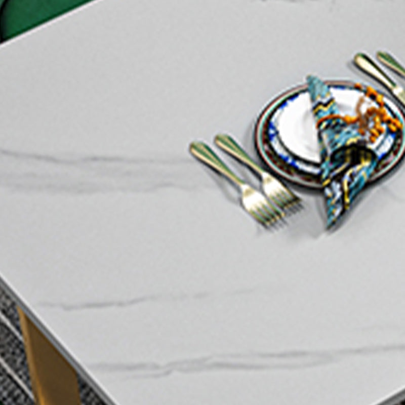 Glam Style Stone Top Table for Restaurant Rectangle Table with Gold Pedestal