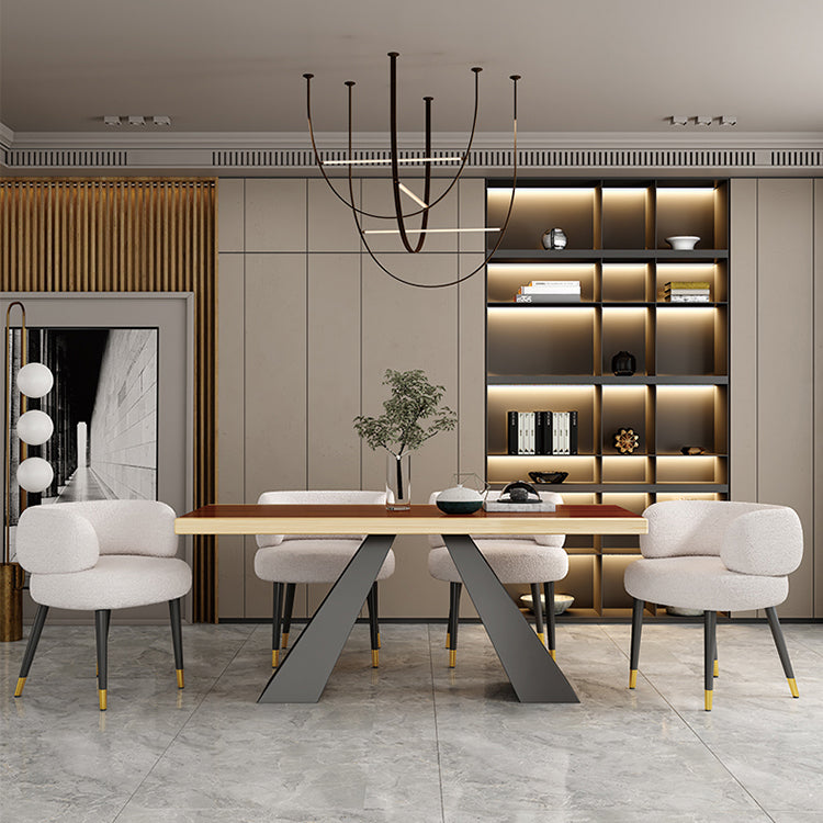 Modern Style Dining Table Solid Wood Rectangle Table with Black Base